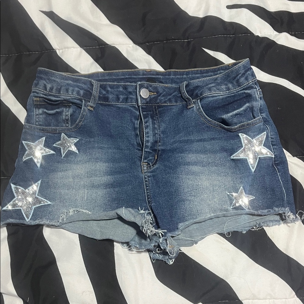 Denim Star-Embellished Women's Shorts